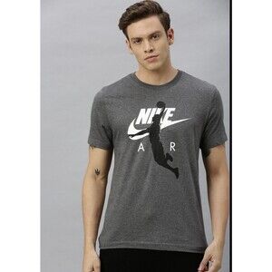 NIKE Air Graphic T-Shirt Tee Short Sleeve Men's Size M Charcoal Gray Cotton Hoop